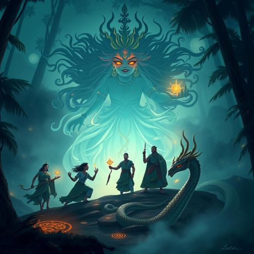 Lokah Chapter 1: Chandra – Bringing Kerala Mythology to Life An image showcasing mythical characters from the movie Lokah Chapter 1 : Chandra