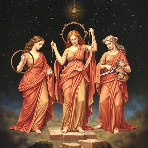 An ancient Greek-inspired painting of the Moirai (Fates)