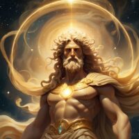 Aether, the Greek primordial god of the upper sky, depicted as a radiant, ethereal figure composed of golden light and celestial mist.