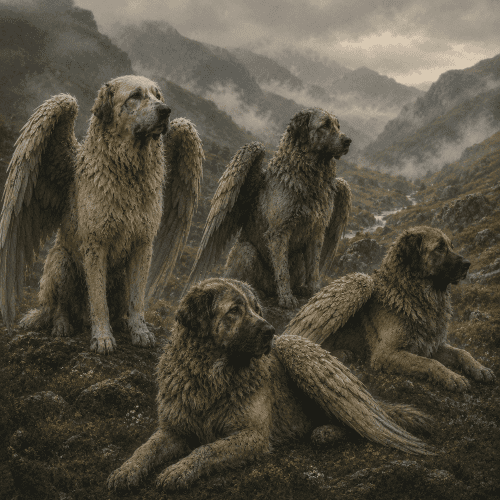 Armenian Aralez in a misty valley