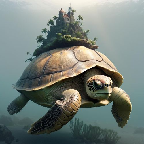 an image of the Aspidochelone, a colossal sea turtle with a shell resembling a rocky island.