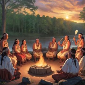 Mythlok - Choctaw_ Choctaw mythology expressed through community and landscape: elders telling stories at the base of the sacred mound Nanih Waiya