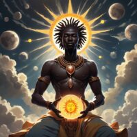 Mythlok - Kabezya-Mpungu Kabezya-Mpungu, the invisible creator deity from Luba mythology, as a radiant cosmic force withdrawing into the heavens.