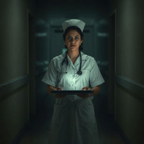 La Planchada : The Ghostly Nurse a ghostly Latina nurse, the La Planchada, with a perfectly ironed white uniform, glowing faintly.