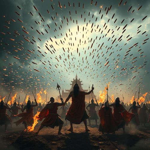 Narayanastra : The Divine Missile a dramatic scene of the Narayanastra during the Mahabharata war