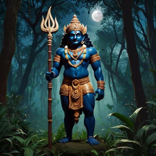 Parakutty Chathan, a fierce guardian deity from Kerala’s Vishnumaya tradition, standing in a sacred forest grove under a moonlit Amavasi night.
