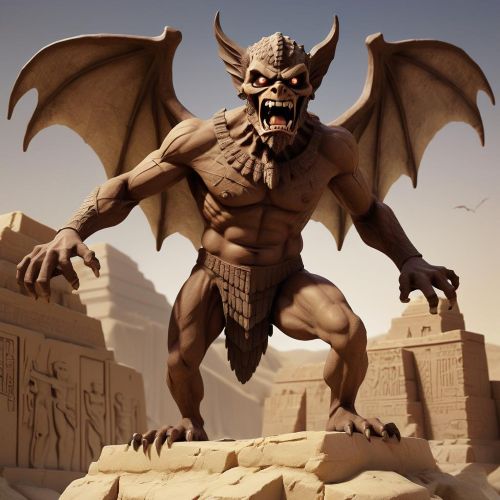 Pazuzu as a living mythological entity with deep olive-brown skin tone
