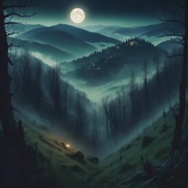 Mythlok - Romanian_ Image inspired by Romanian mythology, set in the misty Carpathian Mountains with dense forests and a glowing full moon.