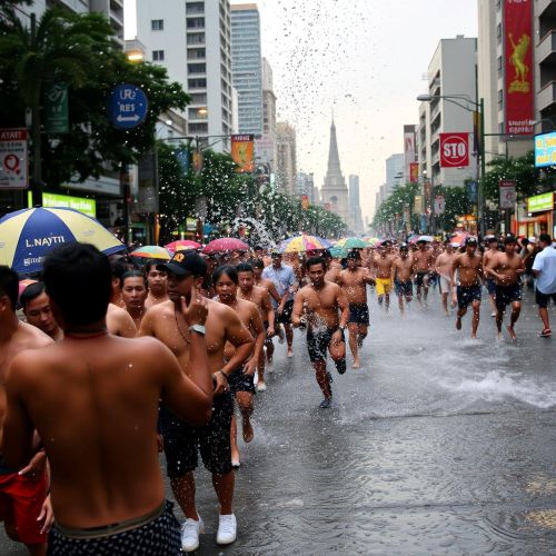 Songkran : The Water Festival An image of the Songkran in full flow in Bangkok