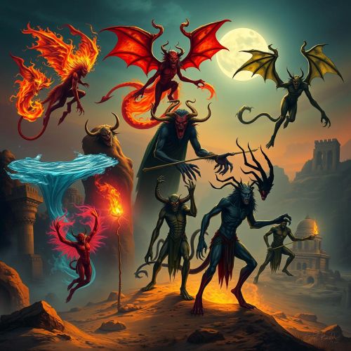 An image of various types of jinn from Islamic mythology