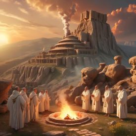 Mythlok - Anatolian_ An ancient Anatolian mountain landscape at golden sunset, symbolizing the spiritual essence of Anatolian mythology.