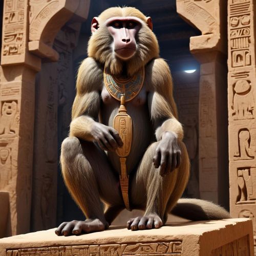 Astennu, the Egyptian baboon deity as a sacred baboon seated upright,