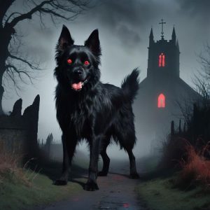 a image of Black Shuck, a ghostly black dog from English folklore