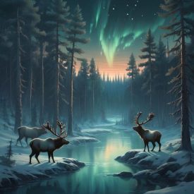 Mythlok - Evenki_ a serene, mystical landscape inspired by Evenki Mythology