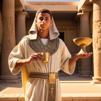 Mythlok - Fetket an image of Fetket, the Egyptian cupbearer of Ra, depicted as a youthful male deity in ceremonial linen robes