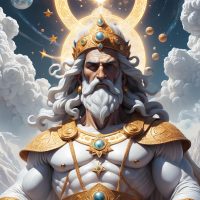 Mythlok - Ghmerti Ghmerti, the supreme deity of Georgian mythology, as a radiant celestial figure in a white sky realm