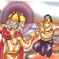 Mythlok - Hiranyakashipu with Brahma Illustration showing Hiranyakashipu getting boons from Brahma