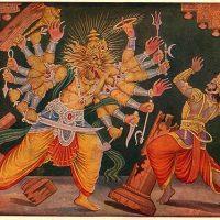 Mythlok - Hiranyakashipu with Narasimha Painting showing Hiranyakashipu with Narasimha