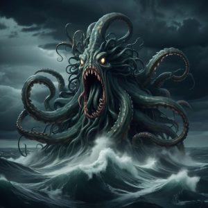 Iku-Turso, a terrifying sea monster from Finnish mythology with multiple tentacles and heads