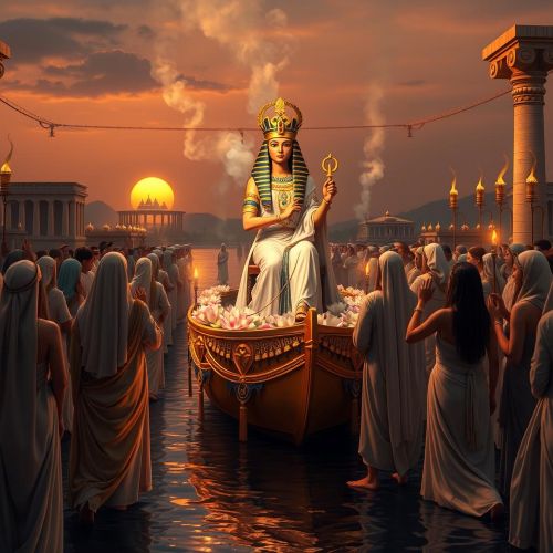 historically inspired scene of the Isia Festival in ancient Egypt