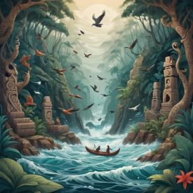 Mythlok - Kalinago_ a tranquil, nature-inspired cultural artwork symbolizing Kalinago mythology