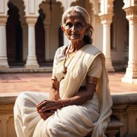 Mythlok - Kunti Kunti from Indian mythology seated in a palace courtyard