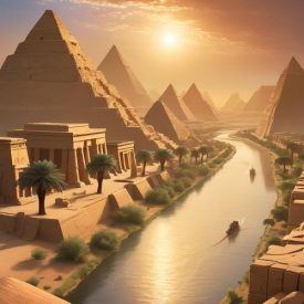 Mythlok - Kushite_ A majestic sunrise over the ancient Kingdom of Kush, with sandstone temples and pyramids inspired by Kushite mythology