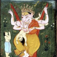 Mythlok - Prahlada traditional A classical painting of Prahlada with Narasimha