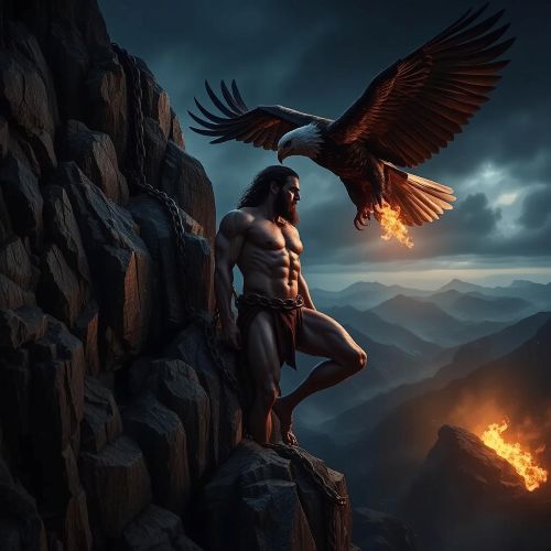 Curse of Eternal Torment | Prometheus Curse of Prometheus chained to a mountain cliff, an eagle descending to devour his liver