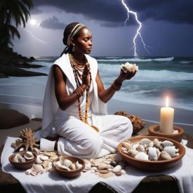 Mythlok - Santeria_ a serene and symbolic cultural artwork depicting Santeria spirituality.