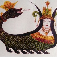 Mythlok - Shahmaran drawing Classical painting of the Kurdish, Turkic and Iranian serpent queen Shahmaran