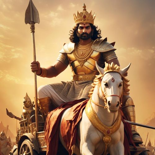 a regal portrait of Shalya, the king of Madra from the Mahabharata