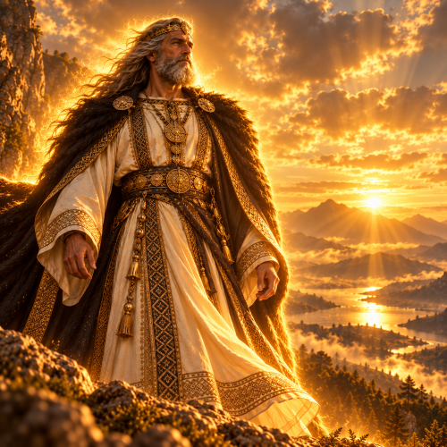 Theshxwe, the supreme god, standing in ornate robes