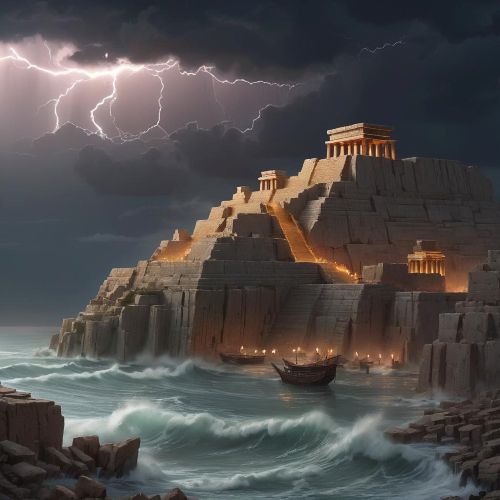 Mythlok - Ugaritic_ An ancient coastal city inspired by Ugaritic mythology at dusk