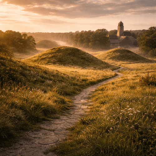 image of the Royal Mounds in Gamla Uppsala, Sweden,