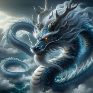 Ao Run, the Dragon King of the West Sea from Chinese mythology, in his majestic full dragon form