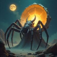 Mythlok - Areop-Enap Areop-Enap woven with shimmering cosmic silk, emerging from the dark interior of a giant celestial clam