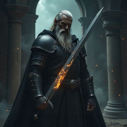 Sir Balin holding the cursed sword