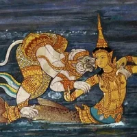 Mythlok - Cambodian Hanuman painting Traditional painting of Cambodian Monkey god Hanuman