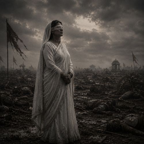 Gandhari at the moment she curses Krishna after the Kurukshetra War