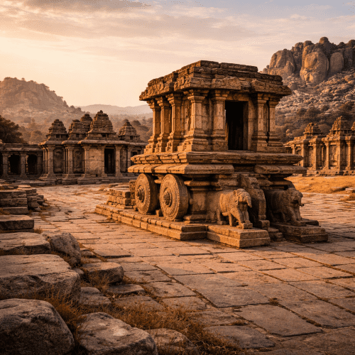 Golden hour at the stone chariot at Hampi