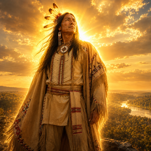 A radiant solar deity from Choctaw mythology, Hashtahli appears as a glowing figure surrounded by golden sun rays