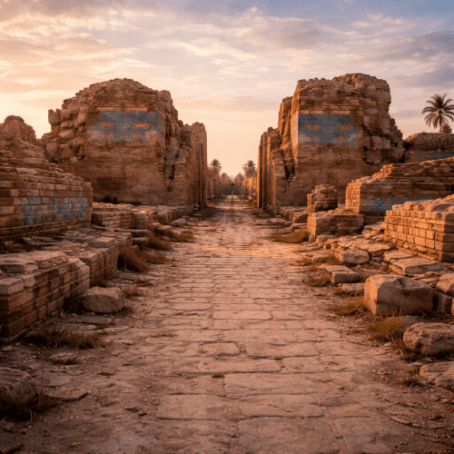 Ancient Ishtar Gate at golden hour