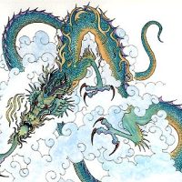 Modern illustration of the Chinese flood dragon Jiaolong