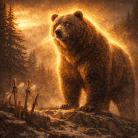 Mythlok - Kim-un-Kamuy A colossal sacred brown bear embodying Kim-un-kamuy