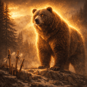 A colossal sacred brown bear embodying Kim-un-kamuy