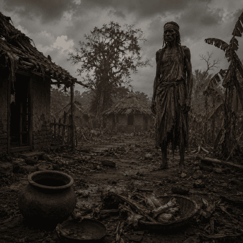 Baganda mythology scene depicting the Curse of Death