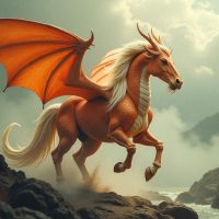 Mythlok - Longma A majestic Longma with the muscular body of a horse covered in shimmering gold-red dragon scales