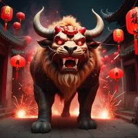 Mythlok - Nian Nian, A fearsome mythological creature with the body of an ox and the head of a lion,