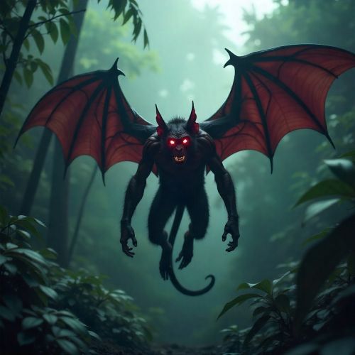 the Orang Bati of Seram Island: a red-skinned humanoid with large leathery bat wings